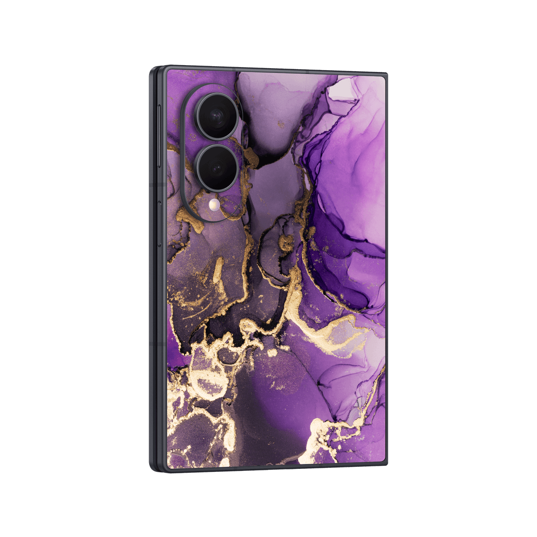 Galaxy Z FOLD 8 Print Printed Custom SIGNATURE AGATE GEODE Purple-Gold Skin Wrap Sticker Decal Cover Protector by QSKINZ | qskinz.com