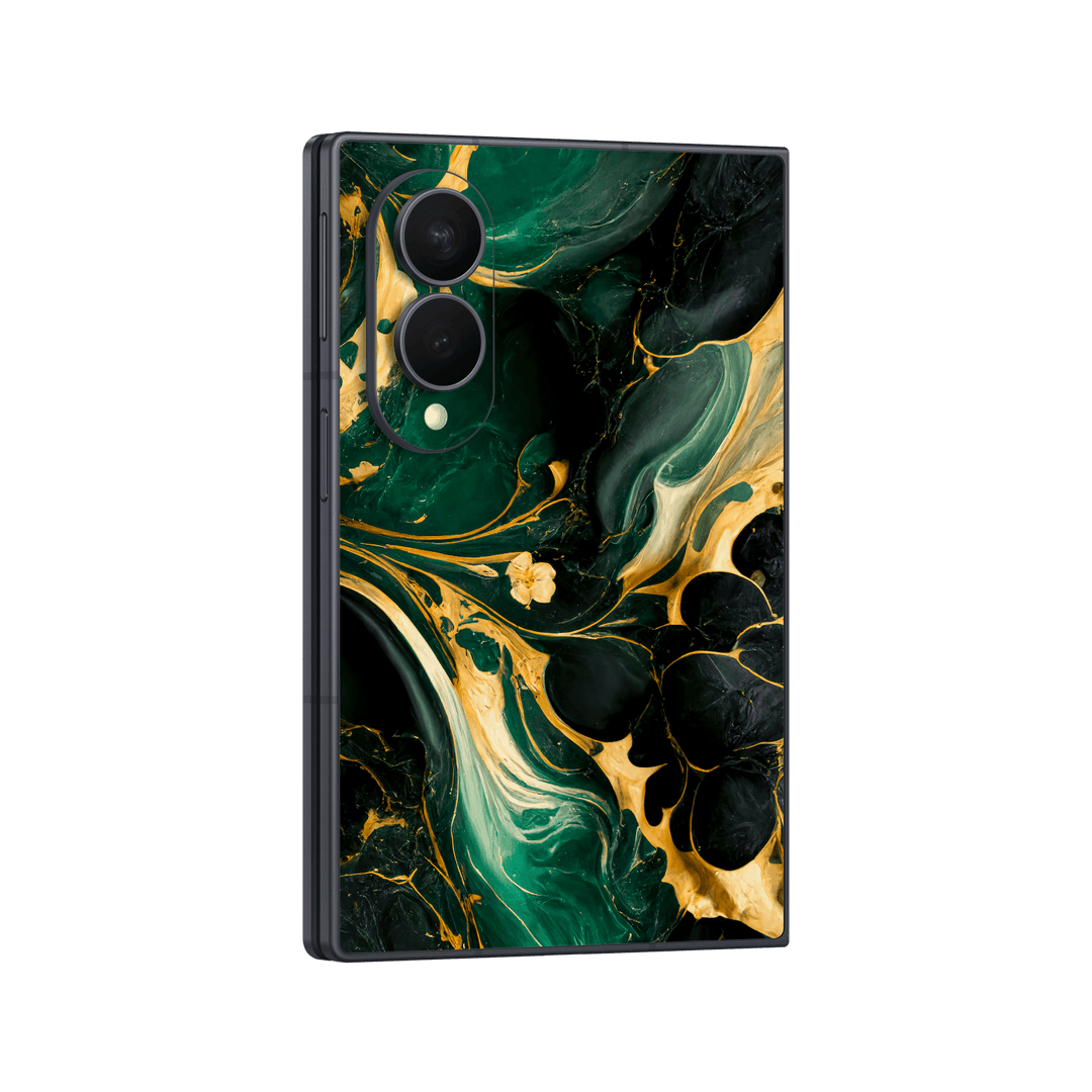 Galaxy Z FOLD 8 Print Printed Custom SIGNATURE Agate Geode Royal Green Gold Skin Wrap Sticker Decal Cover Protector by QSKINZ | qskinz.com