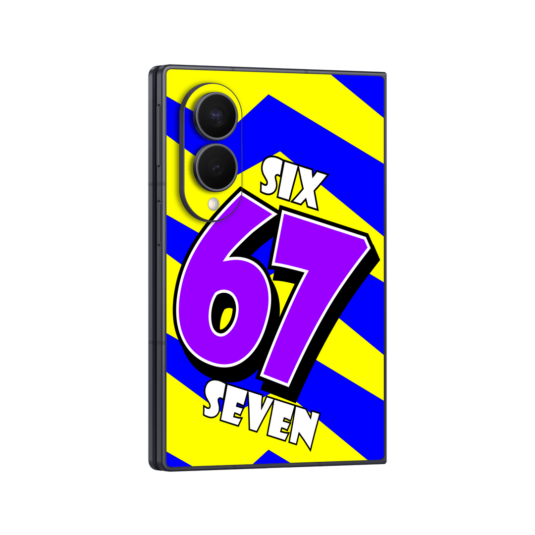 Galaxy Z FOLD 8 Printed Custom SIGNATURE “6-7 Flash” Bold Blue & Yellow Pop Art Typography Skin Wrap Sticker Decal Cover Protector by QSKINZ | QSKINZ.COM