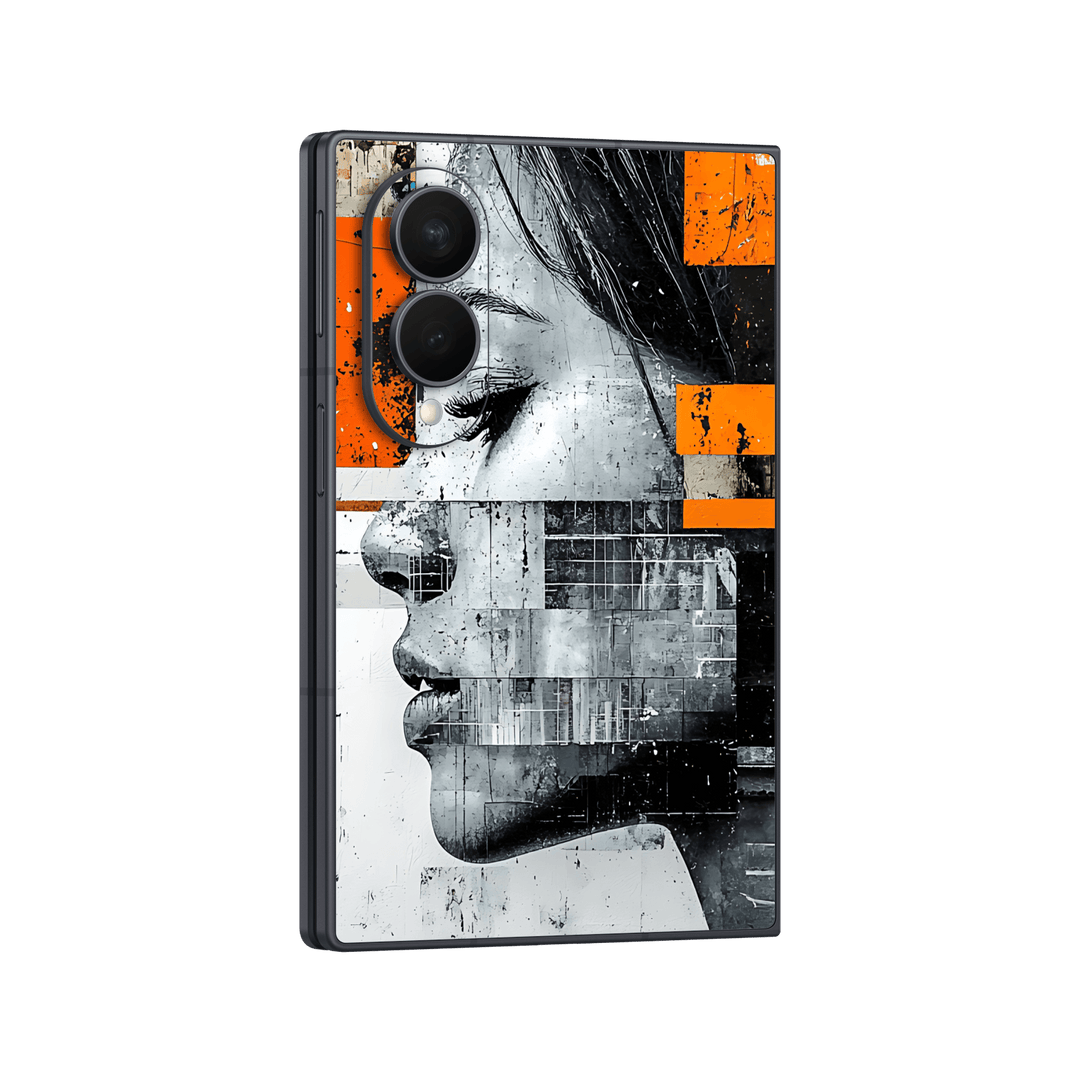 Galaxy Z FOLD 8 Printed Custom SIGNATURE “Atelier Portrait” Monochrome Black & White Artistic Portrait Collage Skin Wrap Sticker Decal Cover Protector by QSKINZ | QSKINZ.COM