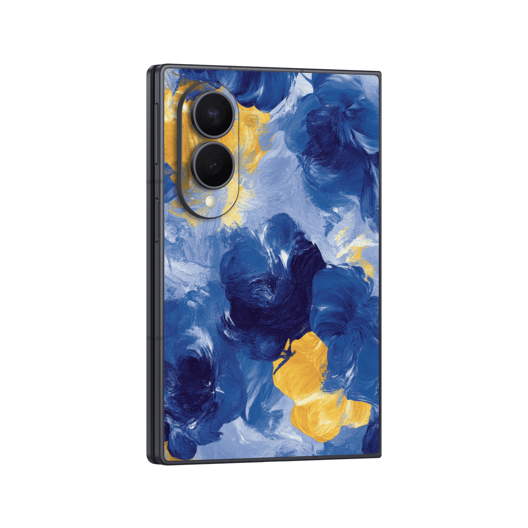 Galaxy Z FOLD 8 Printed Custom SIGNATURE "Bleu d'Arles" Blue and Yellow Abstract Oil Painting Brushstroke Skin Wrap Sticker Decal Cover Protector by QSKINZ | QSKINZ.COM