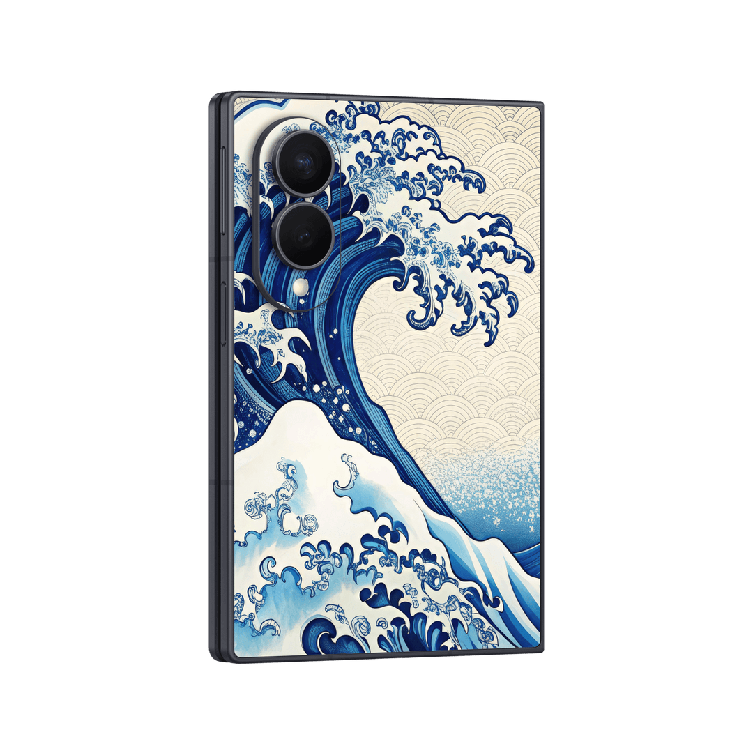 Galaxy Z FOLD 8 Printed Custom SIGNATURE "Kanagawa Blue" Japanese Great Wave Ocean Ukiyo-e Art Skin Wrap Sticker Decal Cover Protector by QSKINZ | QSKINZ.COM