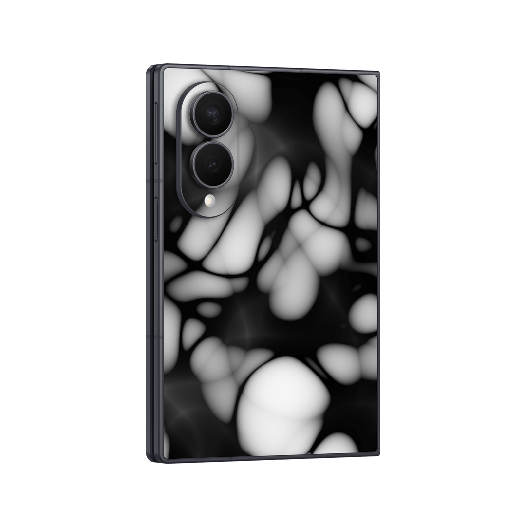 Galaxy Z FOLD 8 Printed Custom SIGNATURE “Moonpebble” Monochrome Black & White Pebble Abstract Skin Wrap Sticker Decal Cover Protector by QSKINZ | QSKINZ.COM