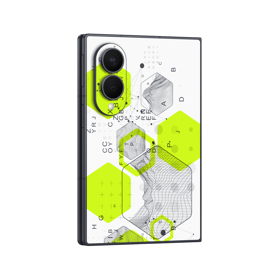 Galaxy Z FOLD 8 Printed Custom SIGNATURE “Neural Realm” AI Science Green & White Skin Wrap Sticker Decal Cover Protector by QSKINZ | QSKINZ.COM