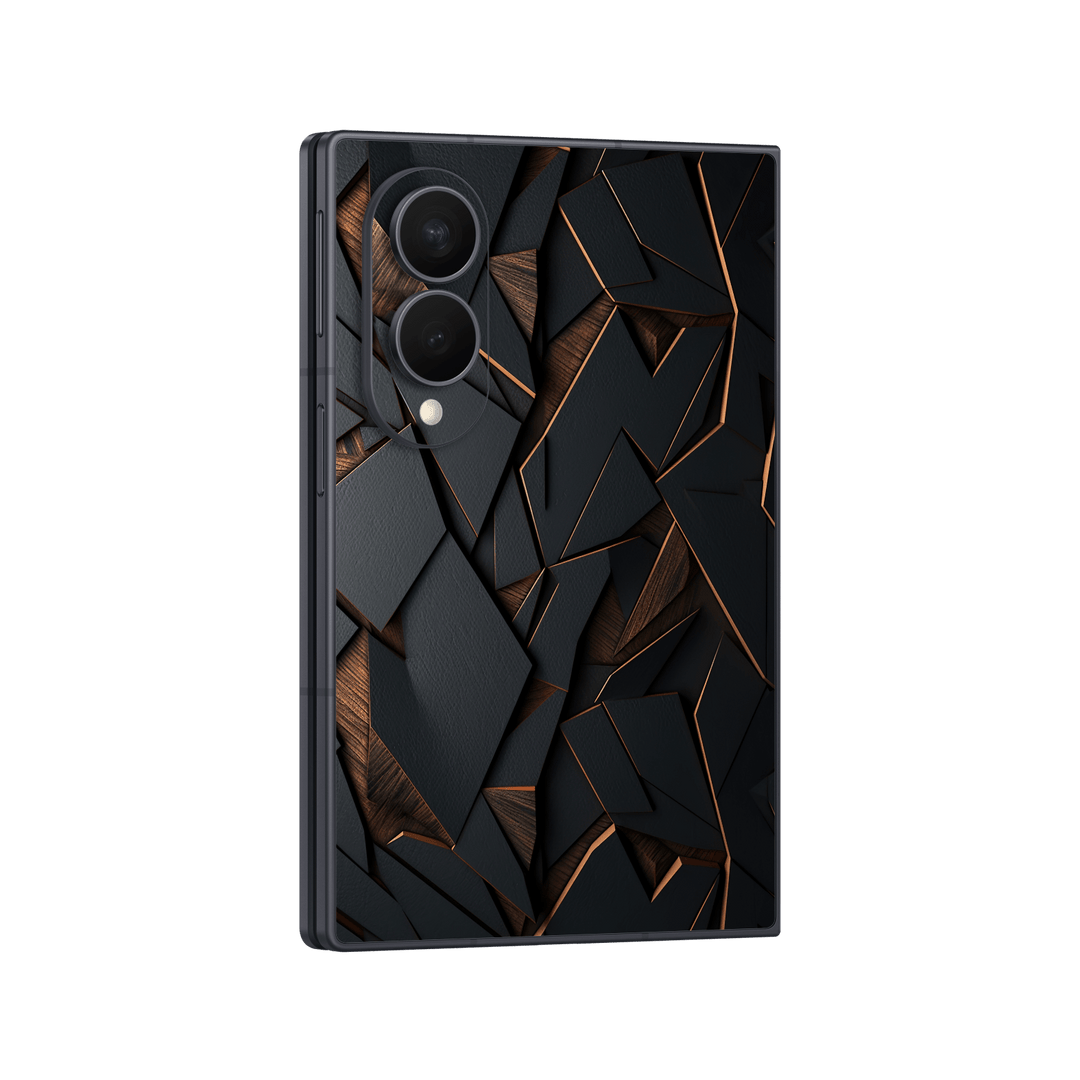 Galaxy Z FOLD 8 Printed Custom SIGNATURE “Nightcore” Midnight Black & Bronze Geometric Skin Wrap Sticker Decal Cover Protector by QSKINZ | QSKINZ.COM