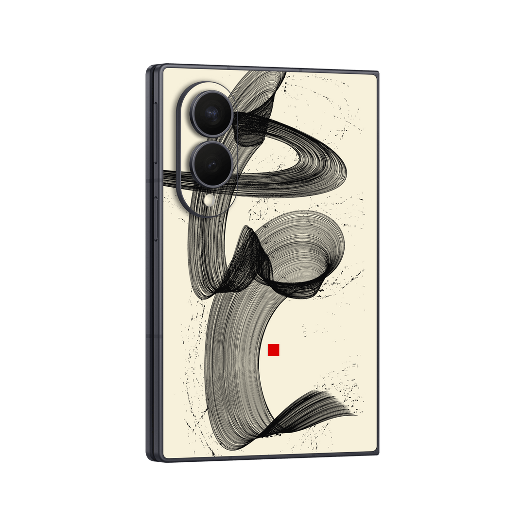 Galaxy Z FOLD 8 Printed Custom SIGNATURE “Shado” Japanese Ink Cream & Black Abstract Skin Wrap Sticker Decal Cover Protector by QSKINZ | QSKINZ.COM
