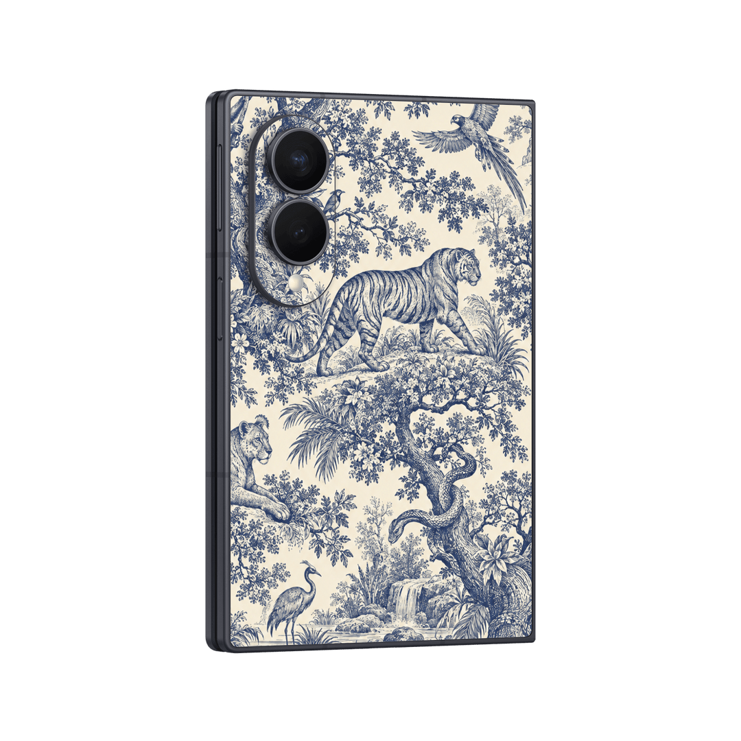 Galaxy Z FOLD 8 Printed Custom SIGNATURE "Tigre de Jouy" French Toile de Jouy Blue Tiger Jungle Skin Wrap Sticker Decal Cover Protector by QSKINZ | QSKINZ.COM