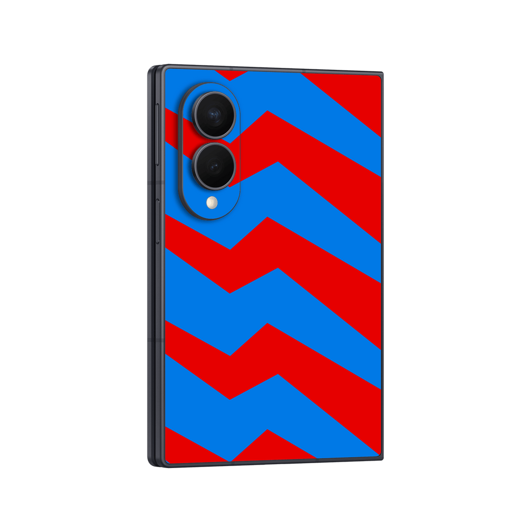 Galaxy Z FOLD 8 Printed Custom SIGNATURE “ZigPop Blue-Red” Bold Blue & Red Zigzag Geometric Skin Wrap Sticker Decal Cover Protector by QSKINZ | QSKINZ.COM