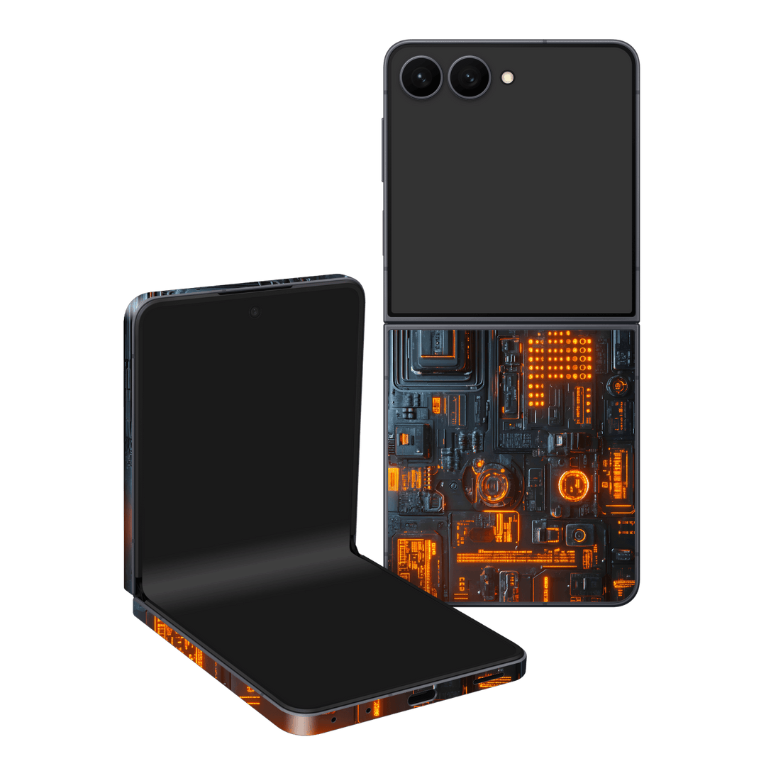 Galaxy Z Flip 8 Custom Printed SIGNATURE “Nexora” Orange Fire Technology Skin Wrap Sticker Decal Cover Protector by QSKINZ | QSKINZ.COM