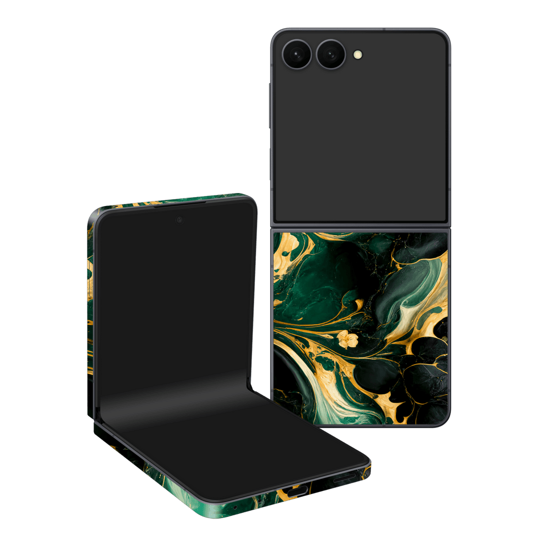 Galaxy Z Flip 8 Print Printed Custom SIGNATURE Agate Geode Royal Green Gold Skin Wrap Sticker Decal Cover Protector by QSKINZ | qskinz.com