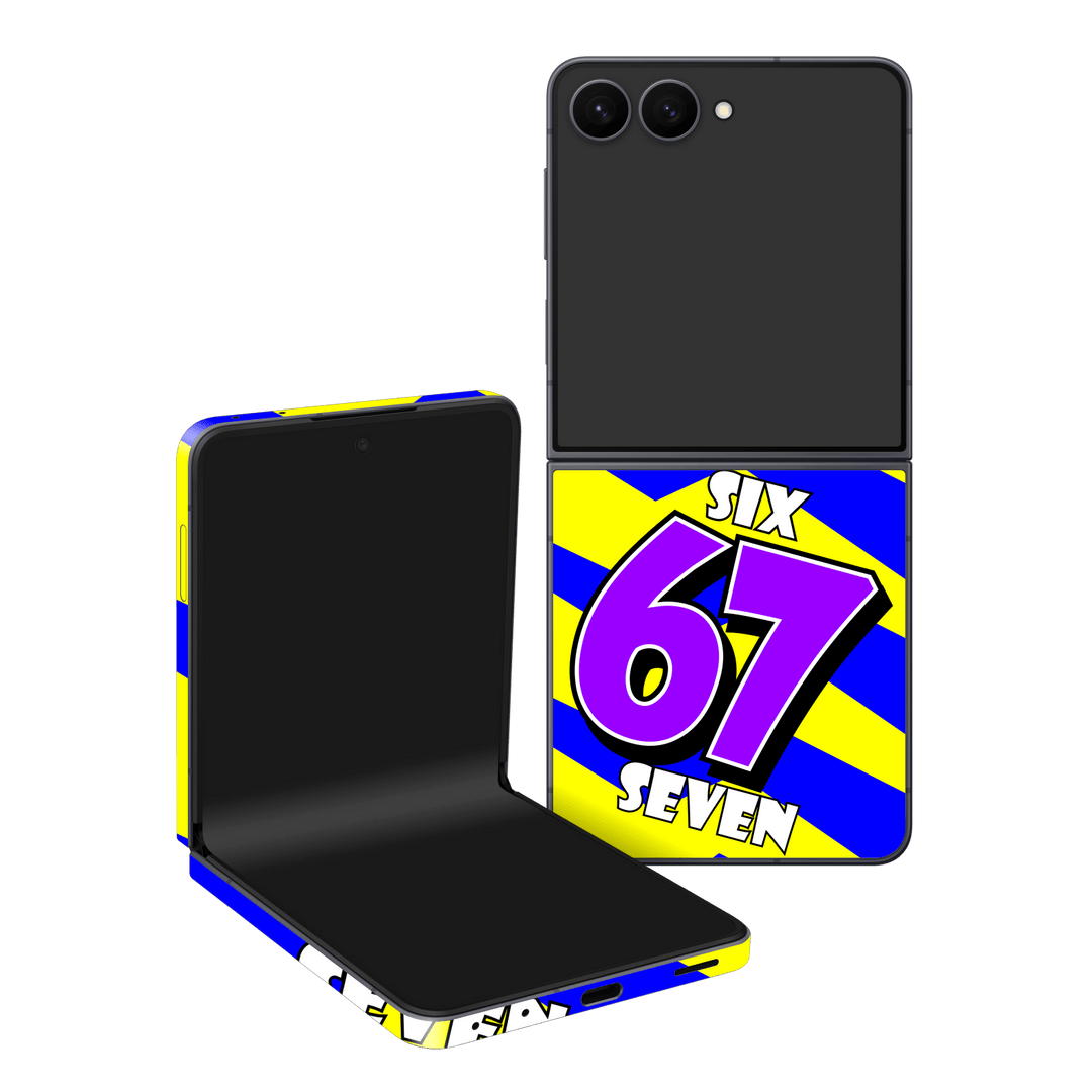 Galaxy Z Flip 8 Printed Custom SIGNATURE “6-7 Flash” Bold Blue & Yellow Pop Art Typography Skin Wrap Sticker Decal Cover Protector by QSKINZ | QSKINZ.COM