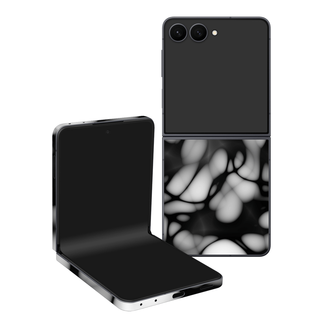 Galaxy Z Flip 8 Printed Custom SIGNATURE “Moonpebble” Monochrome Black & White Pebble Abstract Skin Wrap Sticker Decal Cover Protector by QSKINZ | QSKINZ.COM