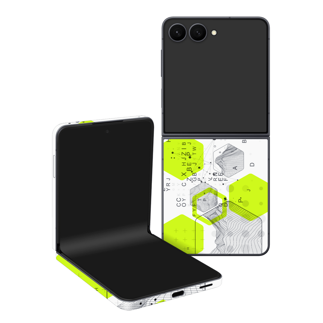 Galaxy Z Flip 8 Printed Custom SIGNATURE “Neural Realm” AI Science Green & White Skin Wrap Sticker Decal Cover Protector by QSKINZ | QSKINZ.COM