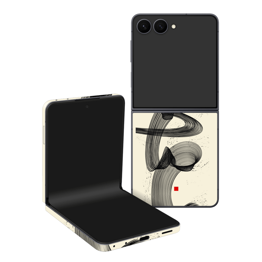 Galaxy Z Flip 8 Printed Custom SIGNATURE “Shado” Japanese Ink Cream & Black Abstract Skin Wrap Sticker Decal Cover Protector by QSKINZ | QSKINZ.COM