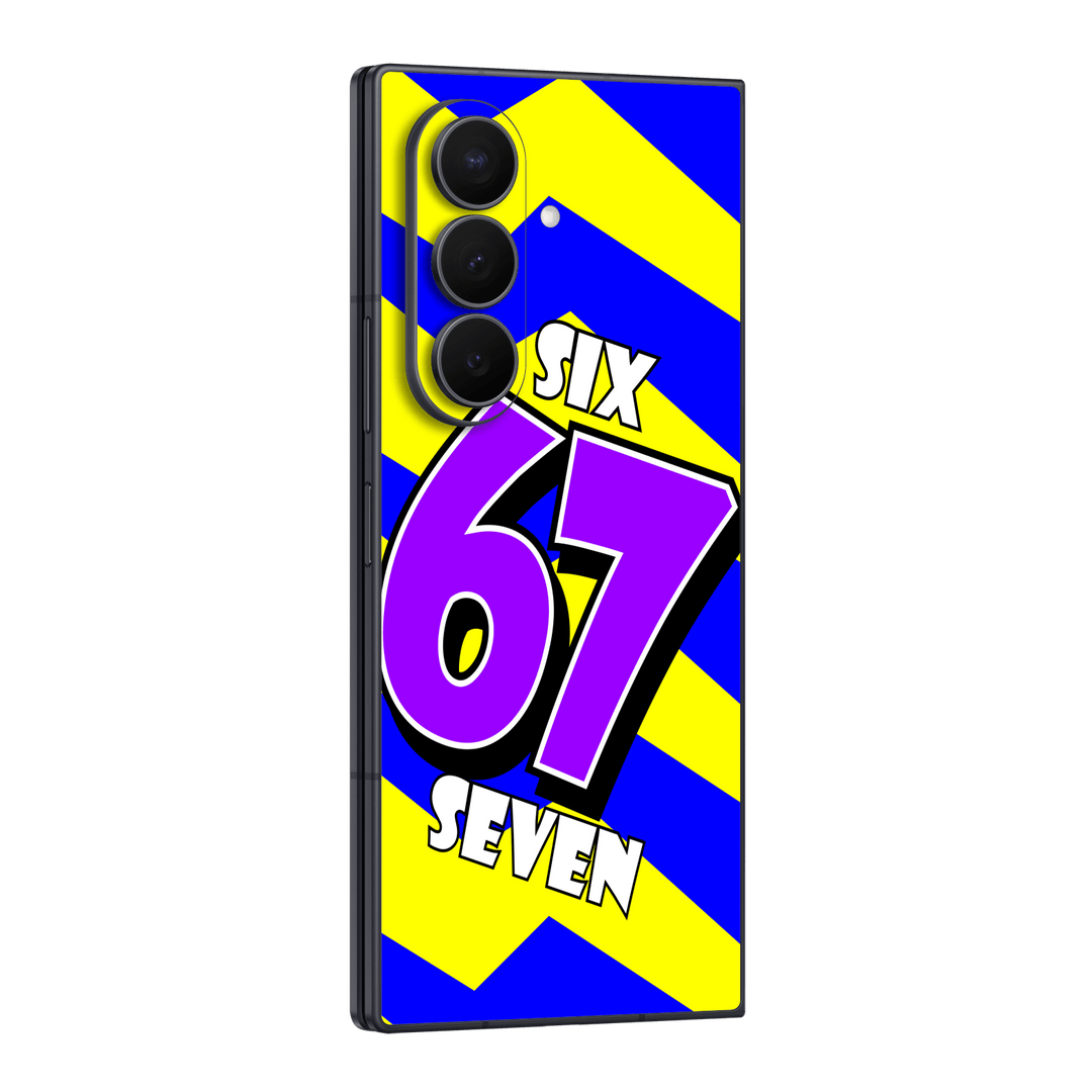 Galaxy Z Fold 8 ULTRA Printed Custom SIGNATURE “6-7 Flash” Bold Blue & Yellow Pop Art Typography Skin Wrap Sticker Decal Cover Protector by QSKINZ | QSKINZ.COM