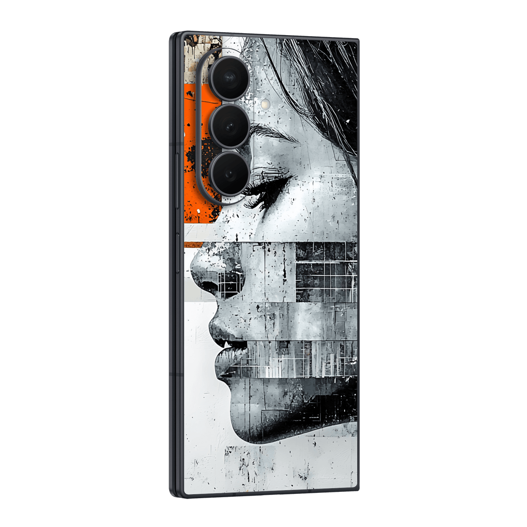 Galaxy Z Fold 8 ULTRA Printed Custom SIGNATURE “Atelier Portrait” Monochrome Black & White Artistic Portrait Collage Skin Wrap Sticker Decal Cover Protector by QSKINZ | QSKINZ.COM