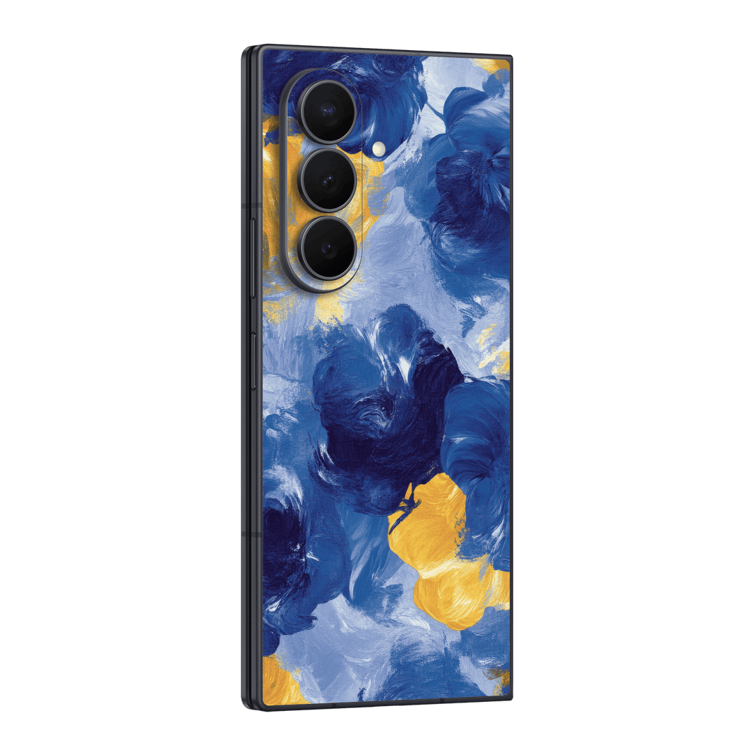 Galaxy Z Fold 8 ULTRA Printed Custom SIGNATURE "Bleu d'Arles" Blue and Yellow Abstract Oil Painting Brushstroke Skin Wrap Sticker Decal Cover Protector by QSKINZ | QSKINZ.COM