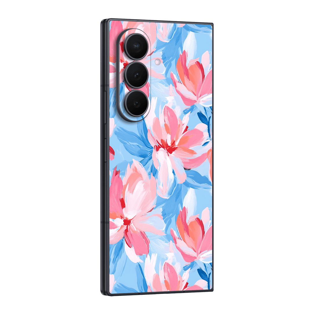 Galaxy Z Fold 8 ULTRA Printed Custom SIGNATURE "Blush Reverie" Pink and Blue Painted Floral Brushstroke Skin Wrap Sticker Decal Cover Protector by QSKINZ | QSKINZ.COM