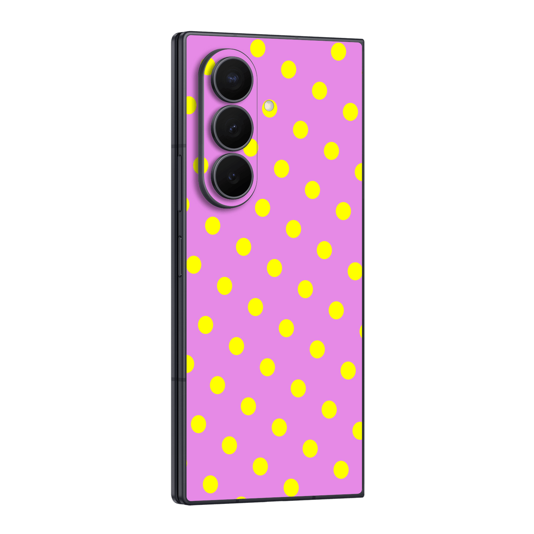 Galaxy Z Fold 8 ULTRA Printed Custom SIGNATURE “Candy Polka Dot” Playful Pink & Yellow Polka Dot Skin Wrap Sticker Decal Cover Protector by QSKINZ | QSKINZ.COM