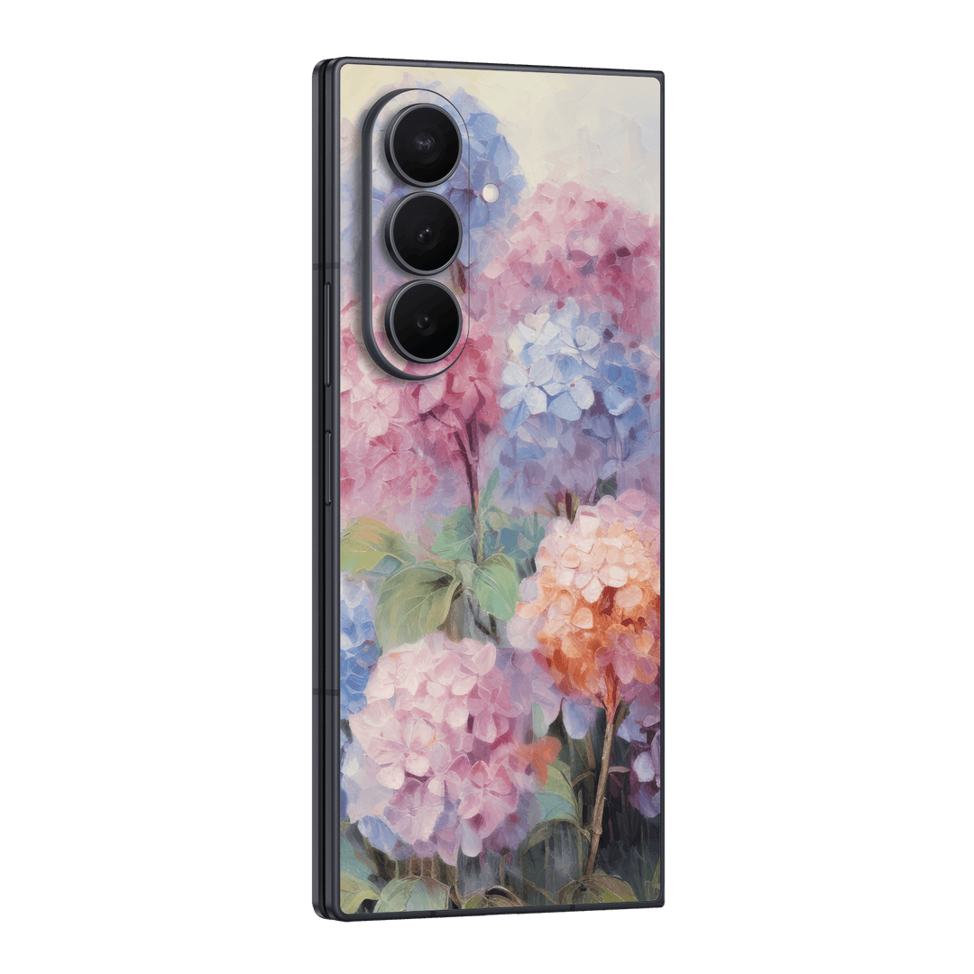Galaxy Z Fold 8 ULTRA Printed Custom SIGNATURE "Hydrangea Haze" Pastel Pink Blue Hydrangea Oil Painting Floral Skin Wrap Sticker Decal Cover Protector by QSKINZ | QSKINZ.COM