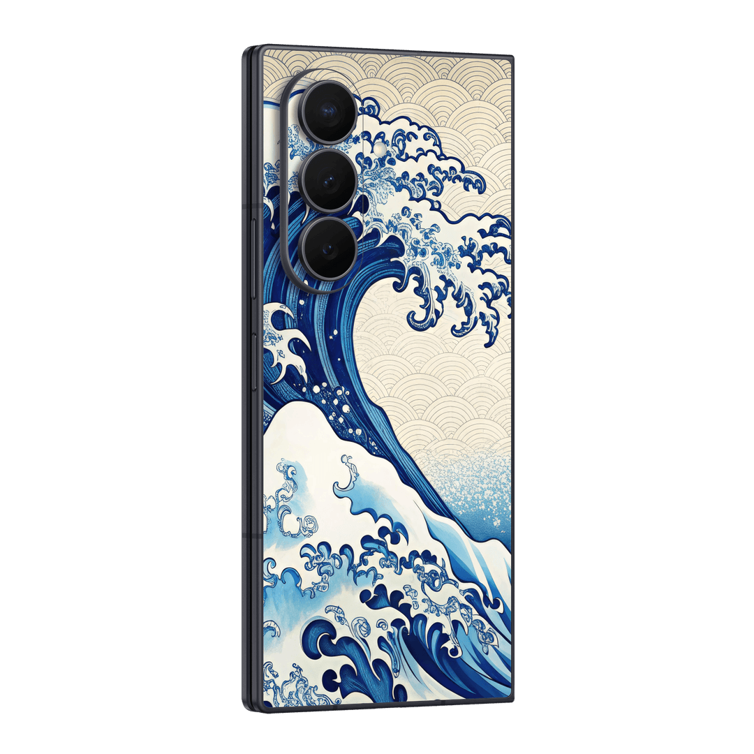 Galaxy Z Fold 8 ULTRA Printed Custom SIGNATURE "Kanagawa Blue" Japanese Great Wave Ocean Ukiyo-e Art Skin Wrap Sticker Decal Cover Protector by QSKINZ | QSKINZ.COM
