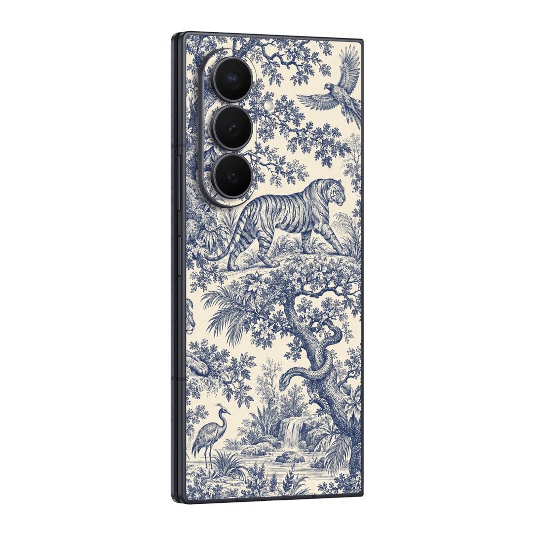 Galaxy Z Fold 8 ULTRA Printed Custom SIGNATURE "Tigre de Jouy" French Toile de Jouy Blue Tiger Jungle Skin Wrap Sticker Decal Cover Protector by QSKINZ | QSKINZ.COM