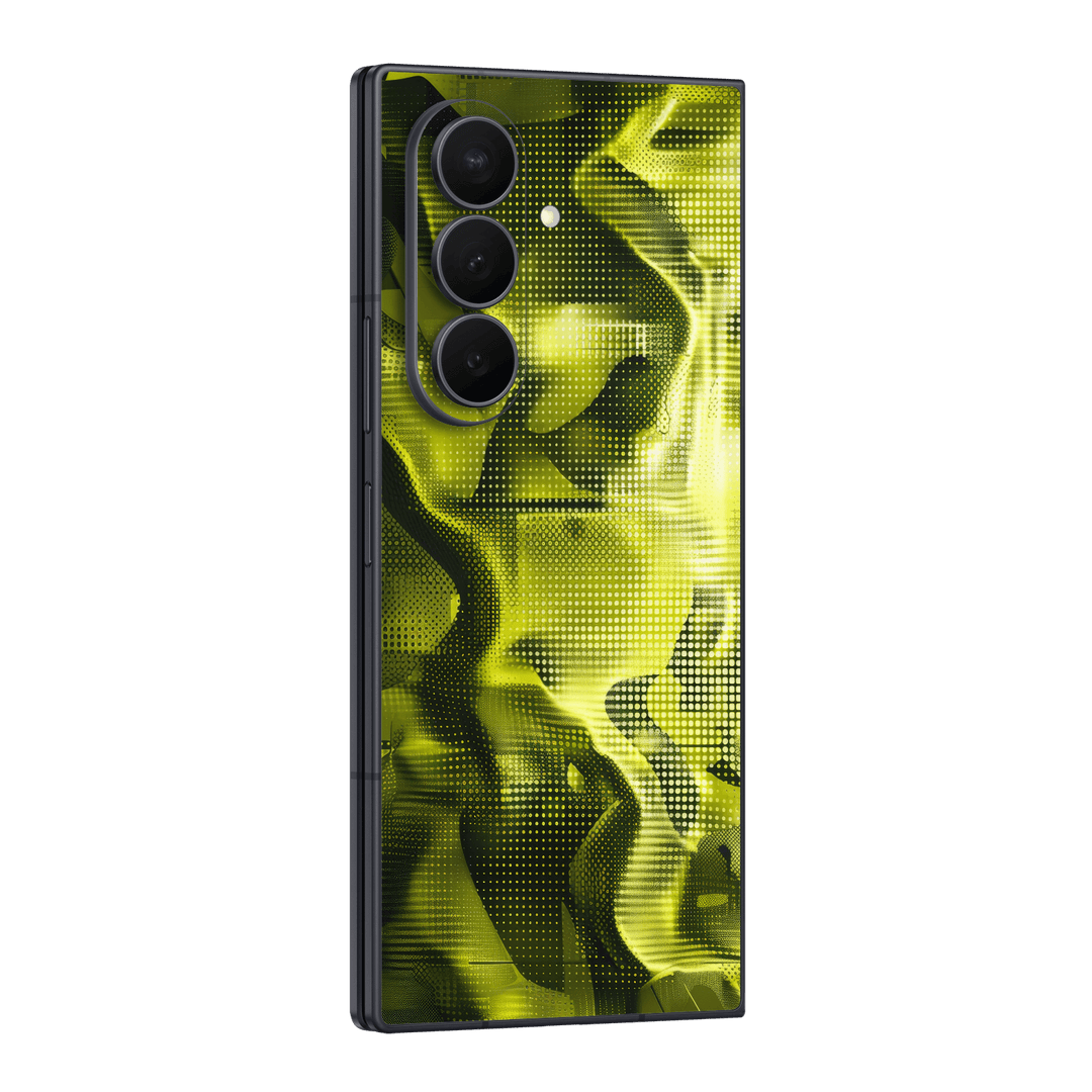 Galaxy Z Fold 8 ULTRA Printed Custom SIGNATURE “Toxic Halftone” Neon Yellow-Green & Black Halftone Glitch Skin Wrap Sticker Decal Cover Protector by QSKINZ | QSKINZ.COM