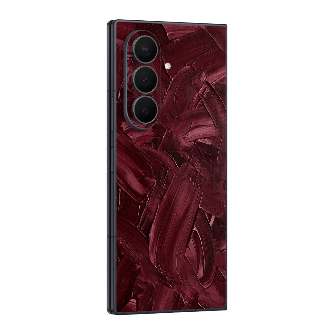 Galaxy Z Fold 8 ULTRA Printed Custom SIGNATURE "Velvet Bordeaux" Burgundy Maroon Oxblood Impasto Brushstroke Skin Wrap Sticker Decal Cover Protector by QSKINZ | QSKINZ.COM