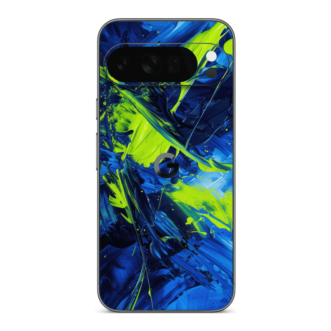 Google Pixel 10 PRO Print Printed Custom SIGNATURE Glowquatic Neon Yellow Green Blue Skin Wrap Sticker Decal Cover Protector by QSKINZ | QSKINZ.COM