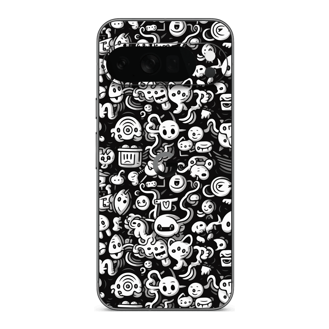 Google Pixel 10 PRO Print Printed Custom SIGNATURE Pictogram Party Monochrome Black and White Icons Faces Skin Wrap Sticker Decal Cover Protector by QSKINZ | QSKINZ.COM