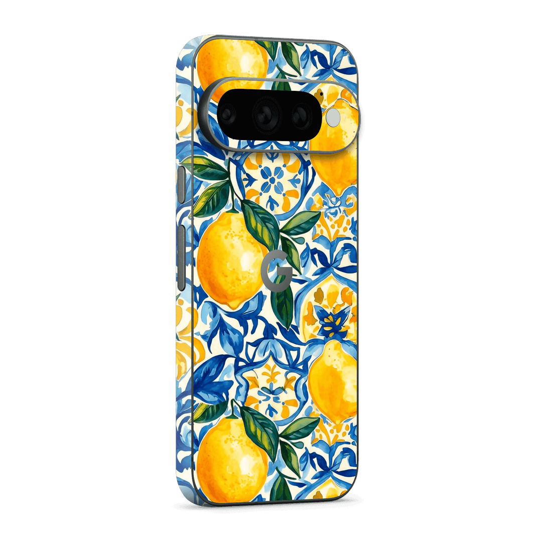 Google Pixel 11 PRO Printed Custom SIGNATURE "Capri Zest" Italian Lemon Blue and Yellow Tile Pattern Skin Wrap Sticker Decal Cover Protector by QSKINZ | QSKINZ.COM