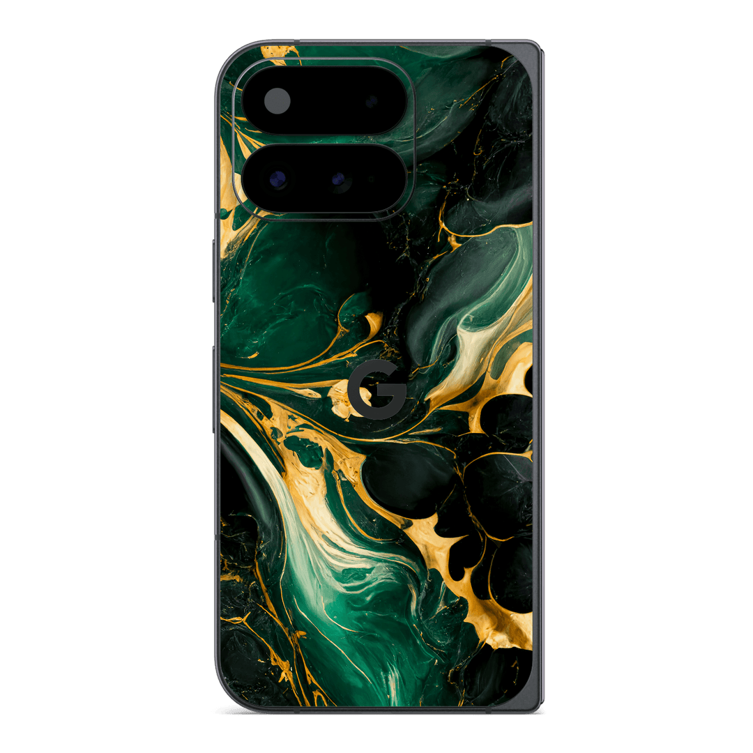 Google Pixel 11 Pro FOLD Print Printed Custom SIGNATURE Agate Geode Royal Green Gold Skin Wrap Sticker Decal Cover Protector by QSKINZ | qskinz.com