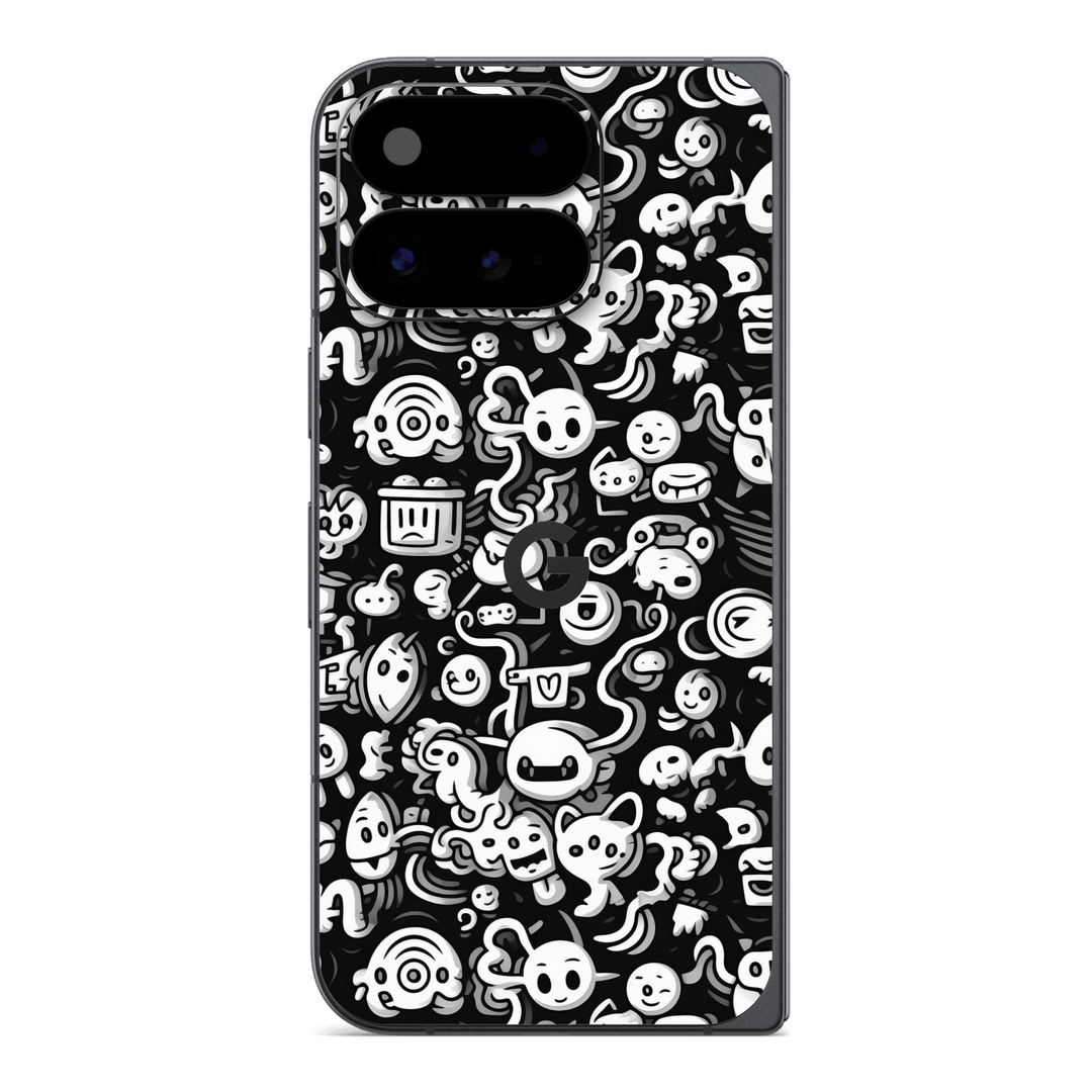 Google Pixel 11 Pro FOLD Print Printed Custom SIGNATURE Pictogram Party Monochrome Black and White Icons Faces Skin Wrap Sticker Decal Cover Protector by QSKINZ | QSKINZ.COM