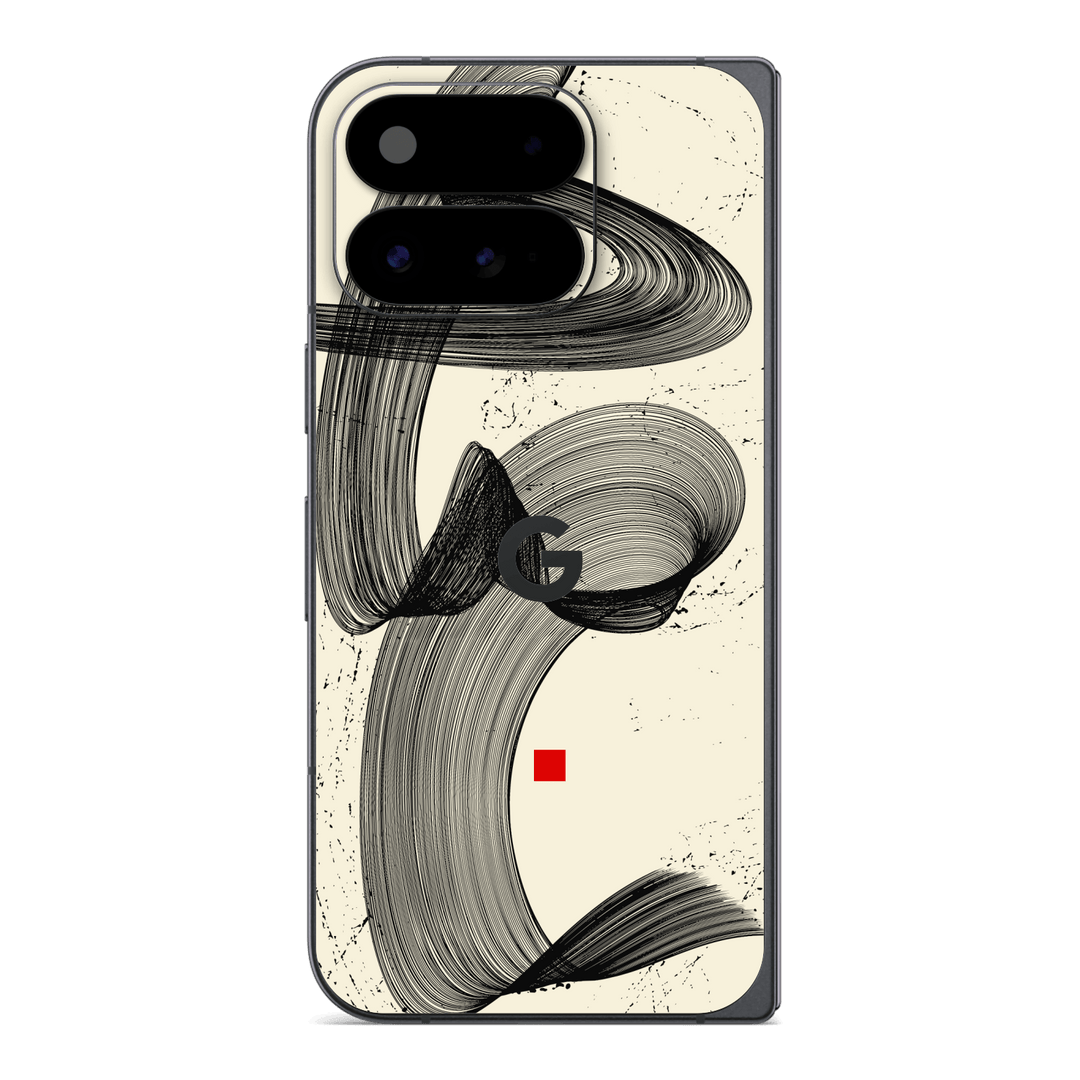 Google Pixel 11 Pro FOLD Printed Custom SIGNATURE “Shado” Japanese Ink Cream & Black Abstract Skin Wrap Sticker Decal Cover Protector by QSKINZ | QSKINZ.COM