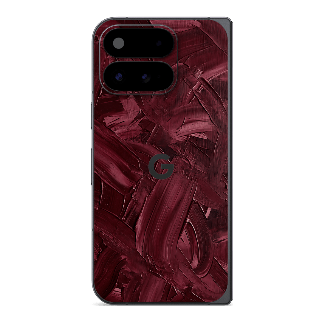 Google Pixel 11 Pro FOLD Printed Custom SIGNATURE "Velvet Bordeaux" Burgundy Maroon Oxblood Impasto Brushstroke Skin Wrap Sticker Decal Cover Protector by QSKINZ | QSKINZ.COM