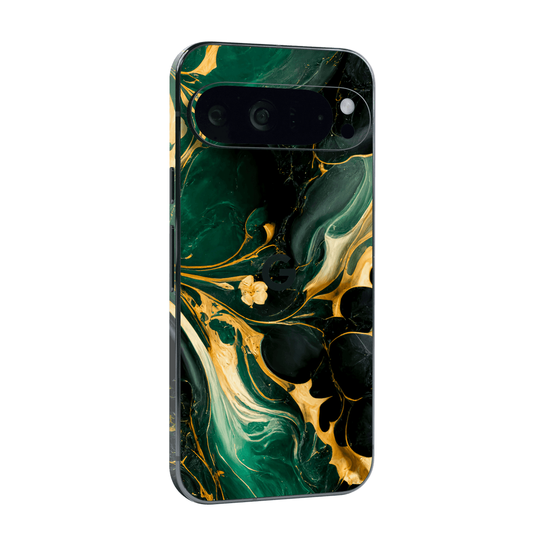 Google Pixel 9 PRO Print Printed Custom SIGNATURE Agate Geode Royal Green Gold Skin Wrap Sticker Decal Cover Protector by QSKINZ | qskinz.com