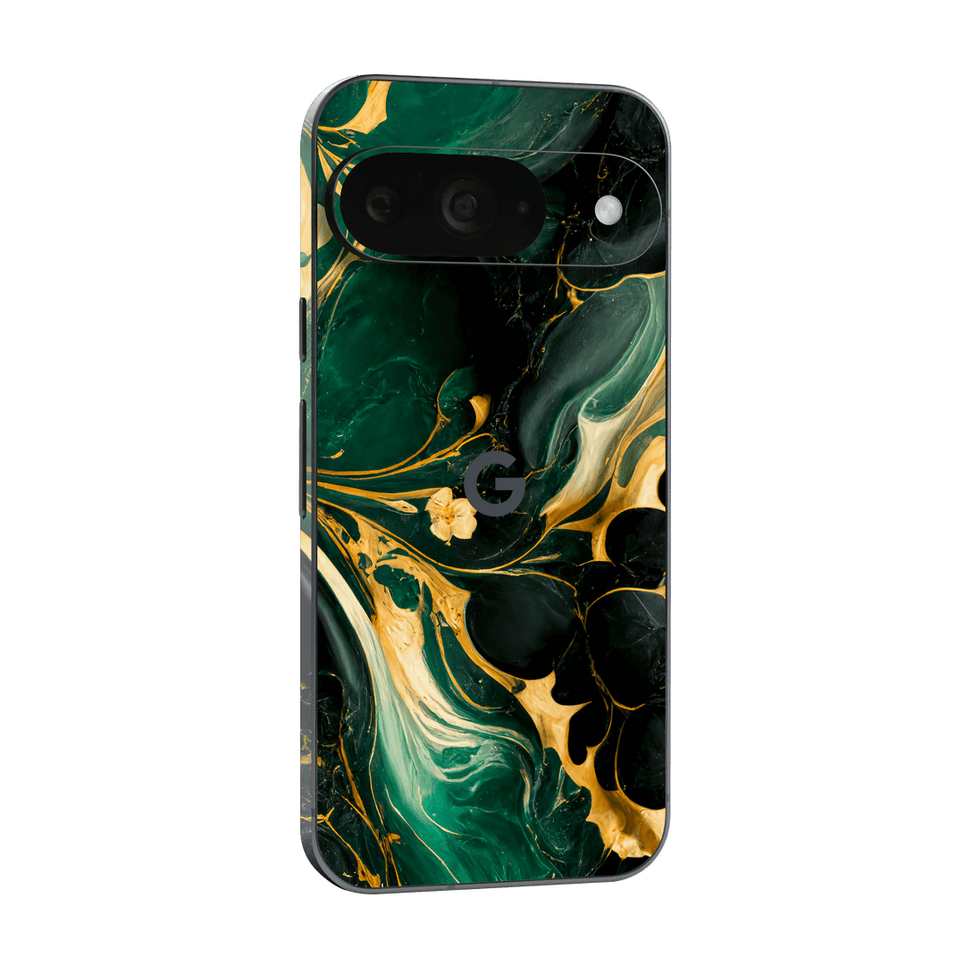 Google Pixel 9 Print Printed Custom SIGNATURE Agate Geode Royal Green Gold Skin Wrap Sticker Decal Cover Protector by QSKINZ | qskinz.com