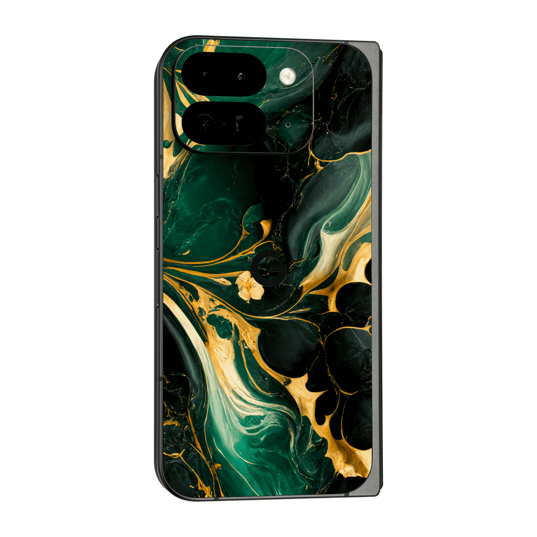 Google Pixel 9 Pro FOLD Print Printed Custom SIGNATURE Agate Geode Royal Green Gold Skin Wrap Sticker Decal Cover Protector by QSKINZ | qskinz.com