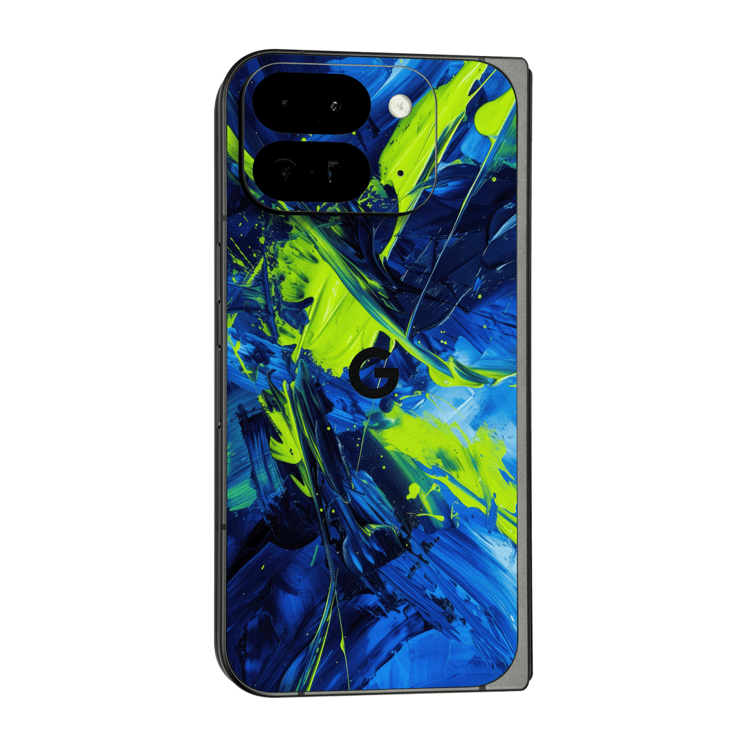 Google Pixel 9 Pro FOLD Print Printed Custom SIGNATURE Glowquatic Neon Yellow Green Blue Skin Wrap Sticker Decal Cover Protector by QSKINZ | QSKINZ.COM