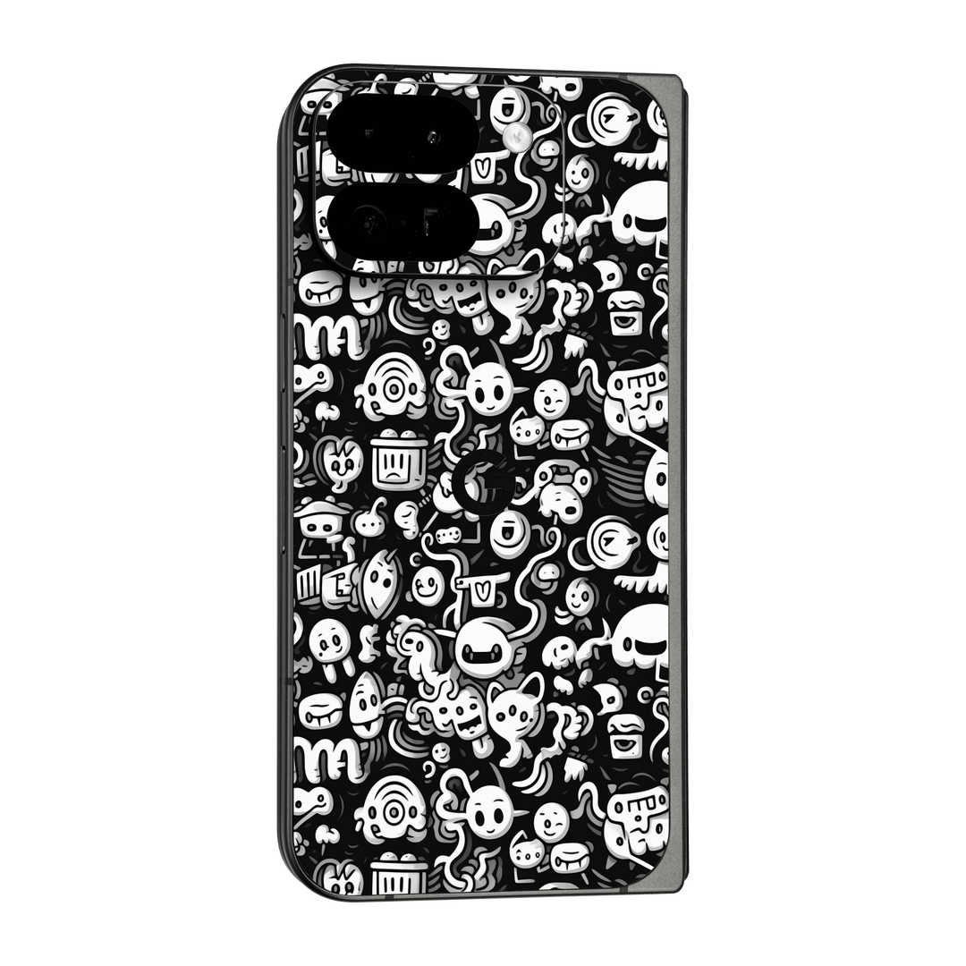 Google Pixel 9 Pro FOLD Print Printed Custom SIGNATURE Pictogram Party Monochrome Black and White Icons Faces Skin Wrap Sticker Decal Cover Protector by QSKINZ | QSKINZ.COM