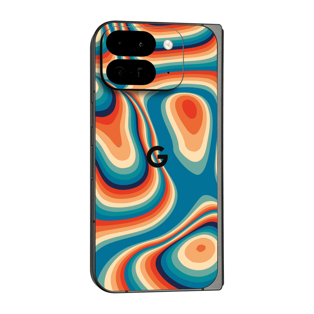 Google Pixel 9 Pro FOLD Print Printed Custom SIGNATURE Swirltro Swirl Retro 70s 80s Warm Colours Skin Wrap Sticker Decal Cover Protector by QSKINZ | QSKINZ.COM