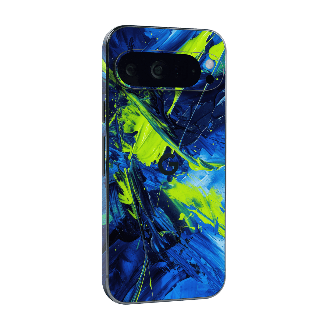 Google Pixel 9 Pro XL Print Printed Custom SIGNATURE Glowquatic Neon Yellow Green Blue Skin Wrap Sticker Decal Cover Protector by QSKINZ | QSKINZ.COM