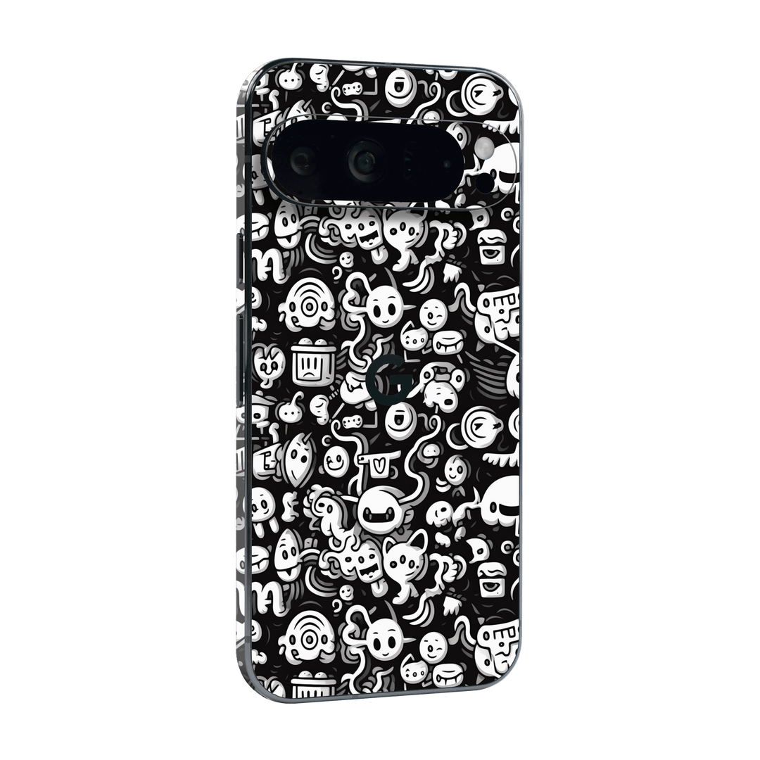 Google Pixel 9 Pro XL Print Printed Custom SIGNATURE Pictogram Party Monochrome Black and White Icons Faces Skin Wrap Sticker Decal Cover Protector by QSKINZ | QSKINZ.COM