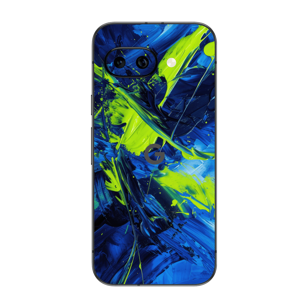 Google Pixel 9a Print Printed Custom SIGNATURE Glowquatic Neon Yellow Green Blue Skin Wrap Sticker Decal Cover Protector by QSKINZ | QSKINZ.COM
