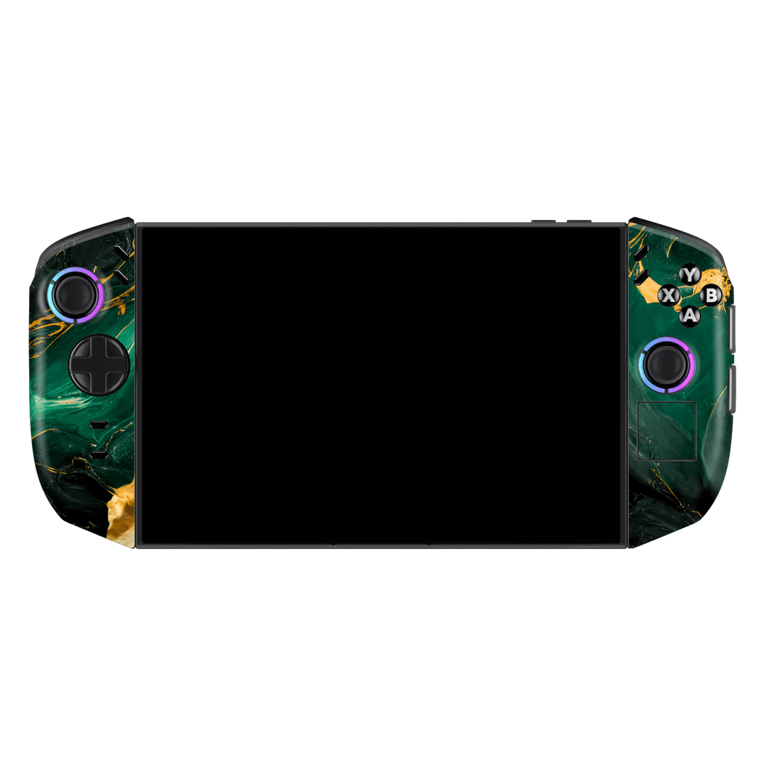 Lenovo Legion GO 2 Print Printed Custom SIGNATURE Agate Geode Royal Green Gold Skin Wrap Sticker Decal Cover Protector by QSKINZ | qskinz.com