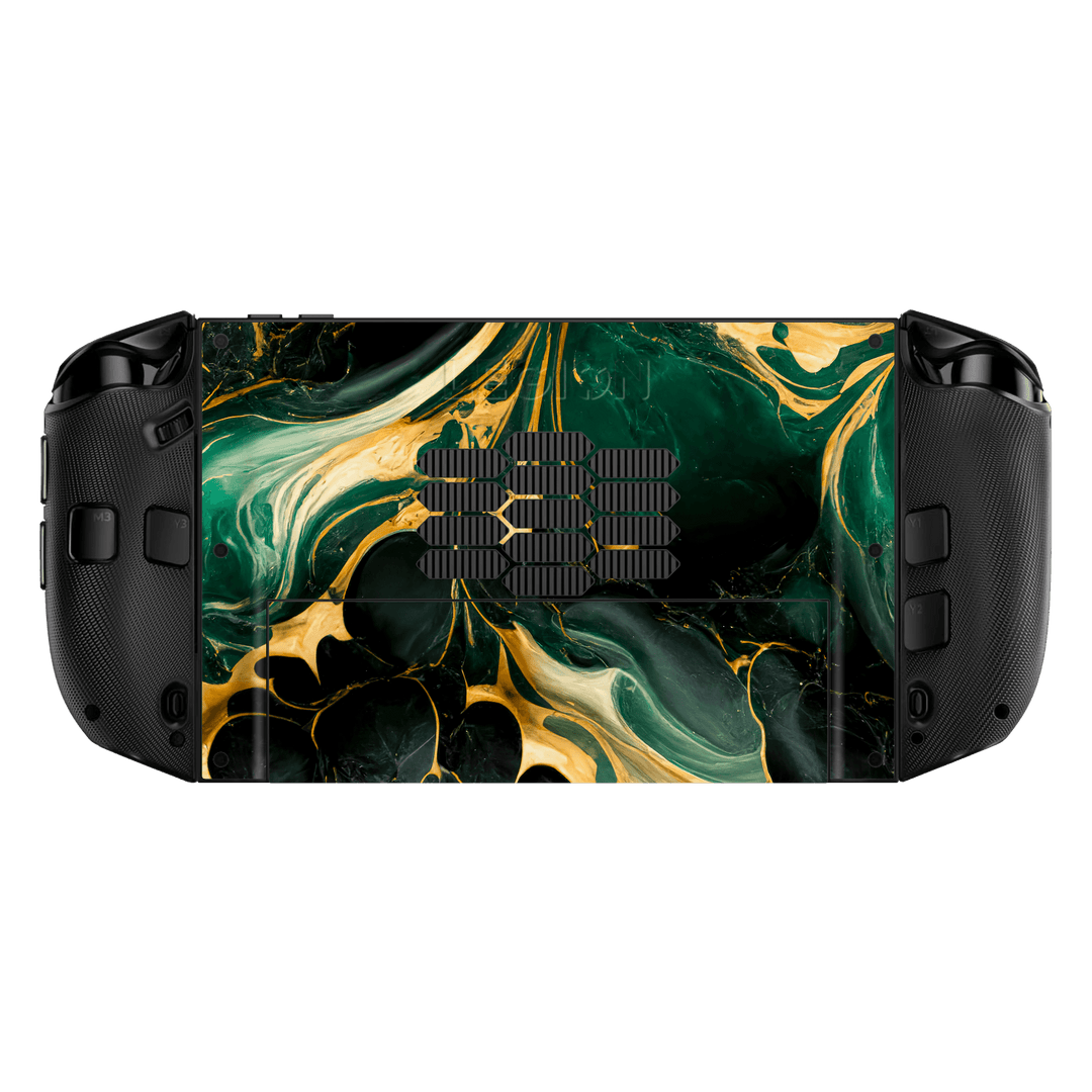 Lenovo Legion GO 2 Print Printed Custom SIGNATURE Agate Geode Royal Green Gold Skin Wrap Sticker Decal Cover Protector by QSKINZ | qskinz.com back