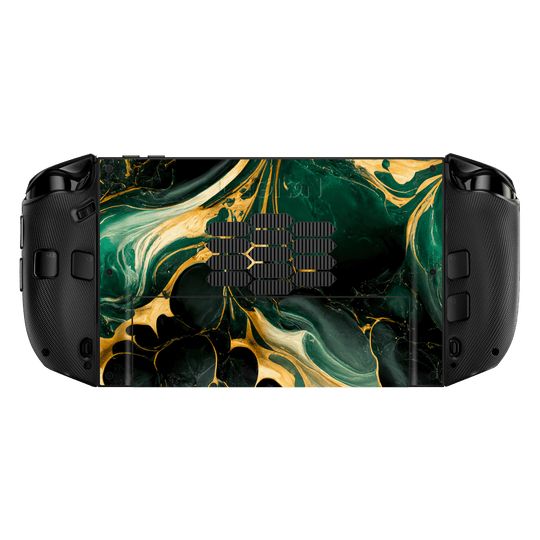 Lenovo Legion GO 2 Print Printed Custom SIGNATURE Agate Geode Royal Green Gold Skin Wrap Sticker Decal Cover Protector by QSKINZ | qskinz.com back