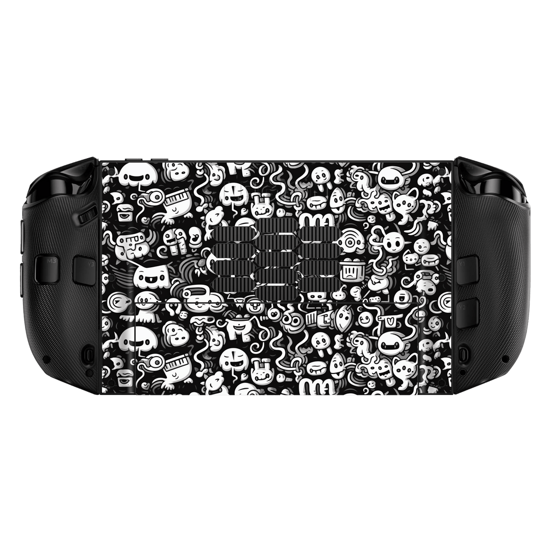 Lenovo Legion GO 2 Print Printed Custom SIGNATURE Pictogram Party Monochrome Black and White Icons Faces Skin Wrap Sticker Decal Cover Protector by QSKINZ | QSKINZ.COM back