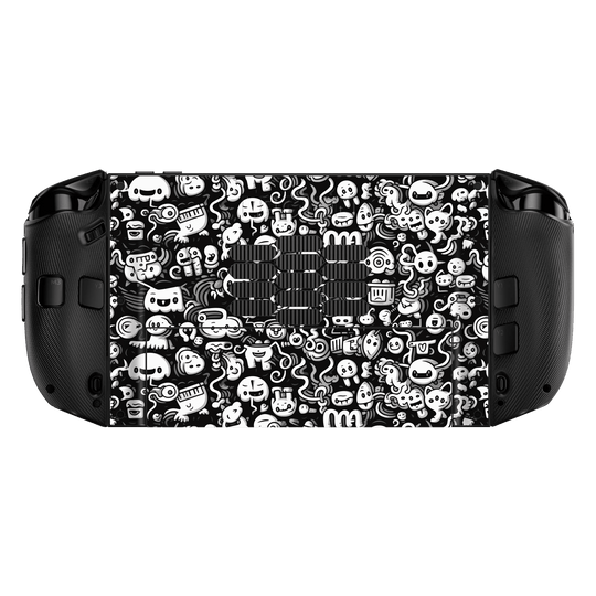 Lenovo Legion GO 2 Print Printed Custom SIGNATURE Pictogram Party Monochrome Black and White Icons Faces Skin Wrap Sticker Decal Cover Protector by QSKINZ | QSKINZ.COM back