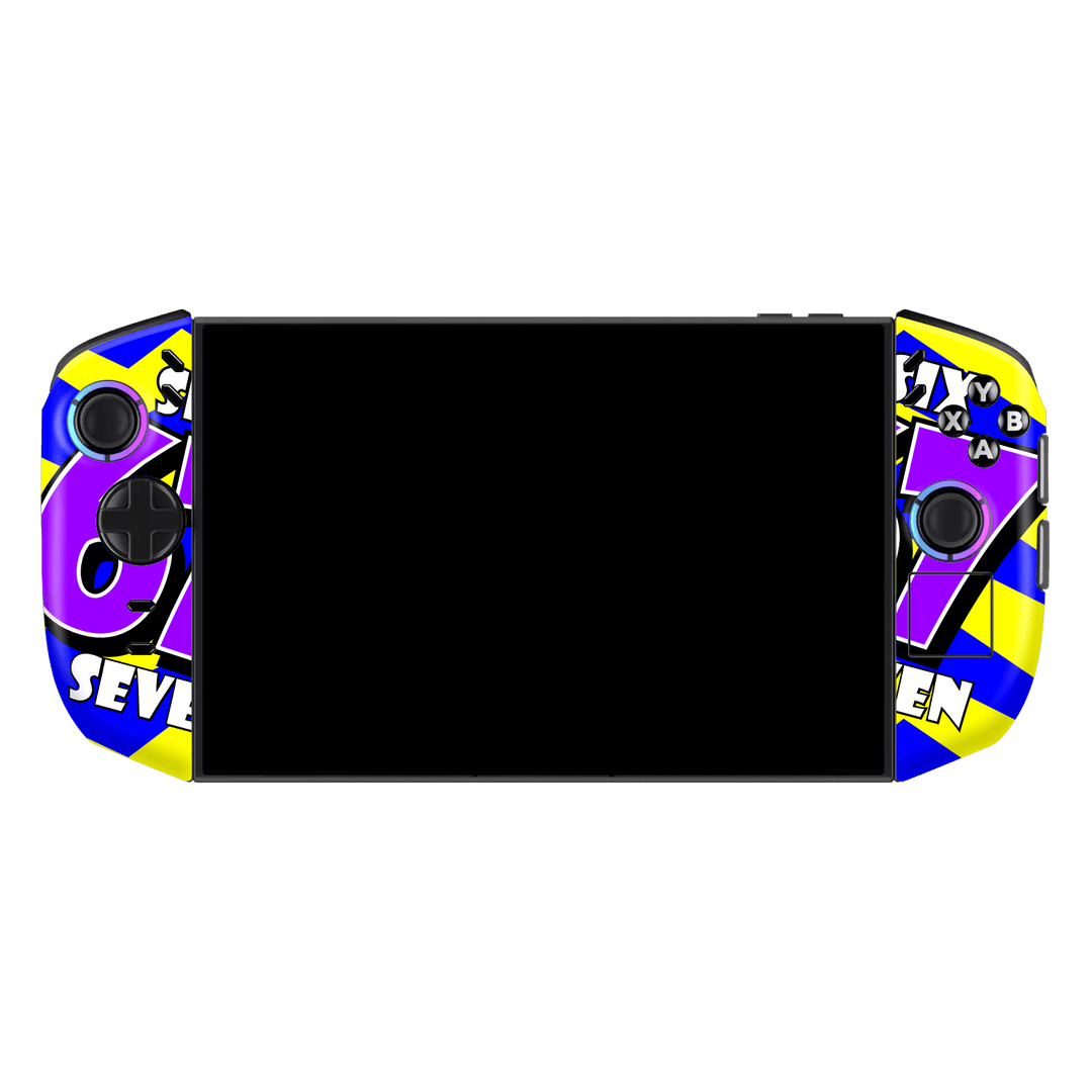 Lenovo Legion GO 2 Printed Custom SIGNATURE “6-7 Flash” Bold Blue & Yellow Pop Art Typography Skin Wrap Sticker Decal Cover Protector by QSKINZ | QSKINZ.COM